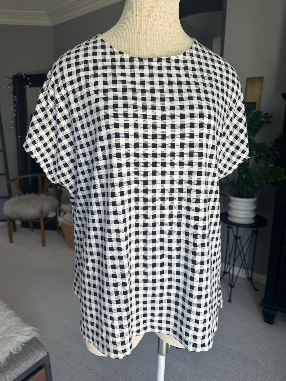 J. Jill Gingham Short-Sleeve Tee Black & White size large
